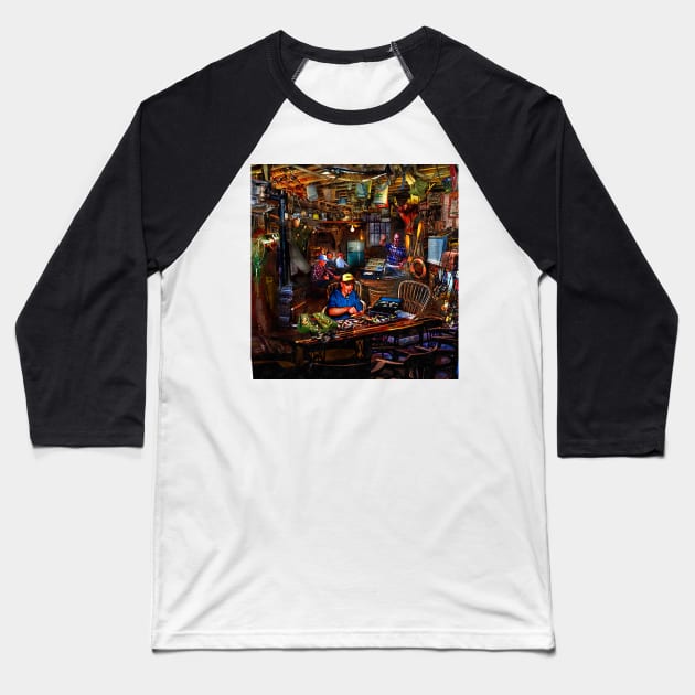 Fishing lodge Baseball T-Shirt by mursart68